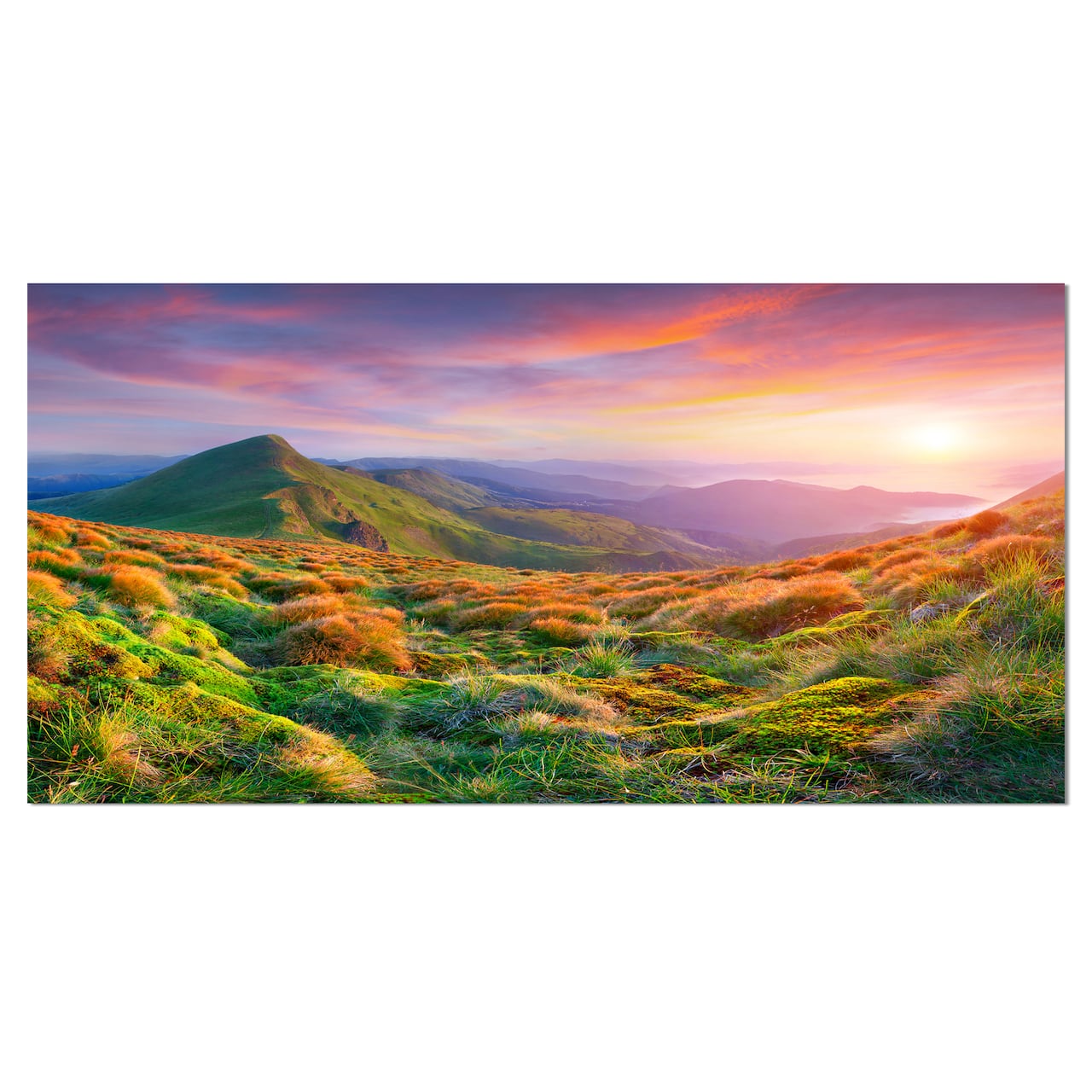 Designart - Pretty Colorful Sunset in Mountains - Landscape Photography Canvas Print